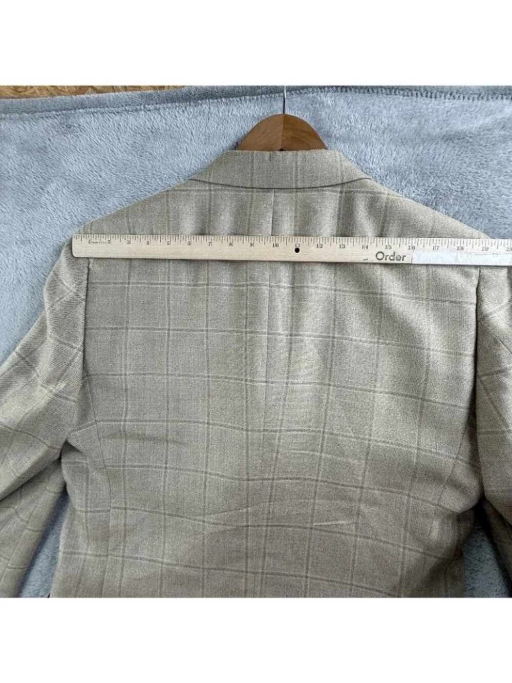 Jos A Bank Blazer Mens 39R Beige Windowpane Silk Wool Tweed Sport Coat Jacket